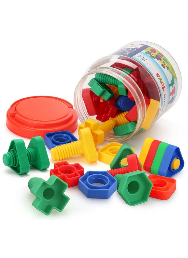 Nuts And Bolts, 24Pcs Fine Motor Skills Occupational Therapy Toys For Kids, Shapes And Colors Matching Toys, Montessori Building Construction Game With Storage Box For Baby And Toddlers