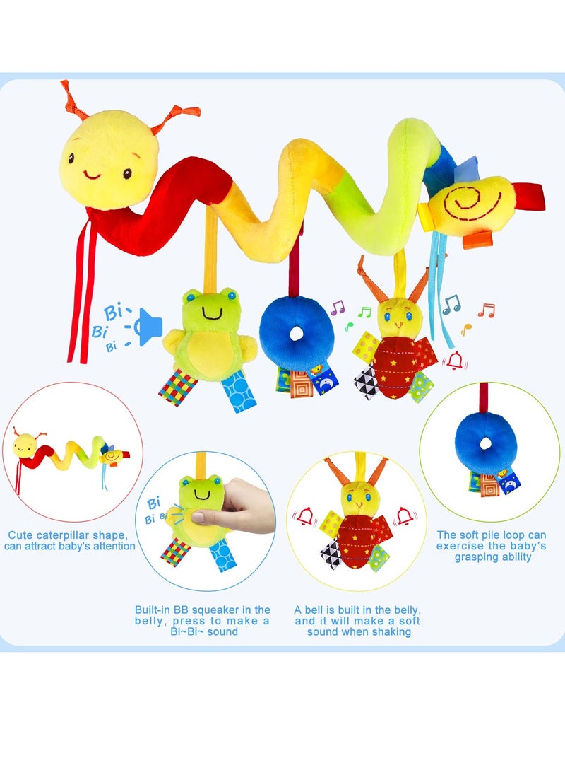 Baby Crib Hanging Rattles Toys - Infant Baby Worm Crib Bed Around Rattle Bell Cartoon Insect Spiral Hanging Toy with Ringing Bell for Infants Bed Stroller Car Seat Bar for Babies Boys and Girls