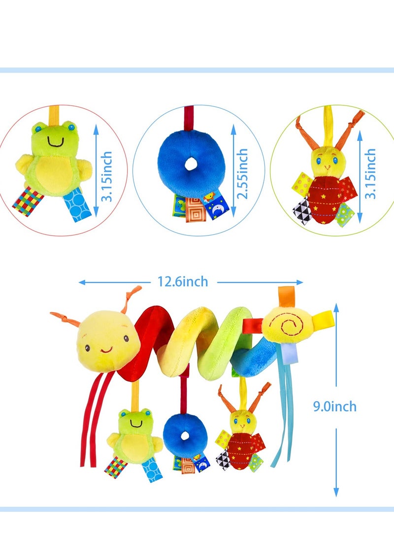 Baby Crib Hanging Rattles Toys - Infant Baby Worm Crib Bed Around Rattle Bell Cartoon Insect Spiral Hanging Toy with Ringing Bell for Infants Bed Stroller Car Seat Bar for Babies Boys and Girls