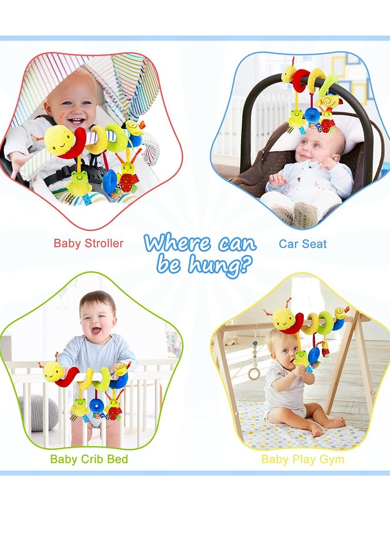 Baby Crib Hanging Rattles Toys - Infant Baby Worm Crib Bed Around Rattle Bell Cartoon Insect Spiral Hanging Toy with Ringing Bell for Infants Bed Stroller Car Seat Bar for Babies Boys and Girls