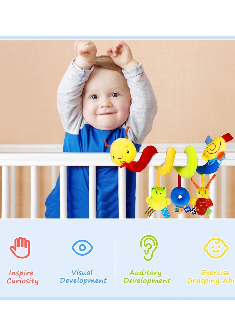 Baby Crib Hanging Rattles Toys - Infant Baby Worm Crib Bed Around Rattle Bell Cartoon Insect Spiral Hanging Toy with Ringing Bell for Infants Bed Stroller Car Seat Bar for Babies Boys and Girls