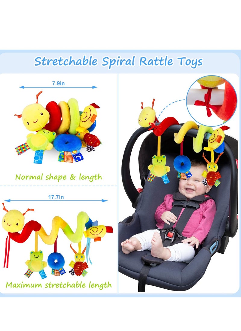 Baby Crib Hanging Rattles Toys - Infant Baby Worm Crib Bed Around Rattle Bell Cartoon Insect Spiral Hanging Toy with Ringing Bell for Infants Bed Stroller Car Seat Bar for Babies Boys and Girls