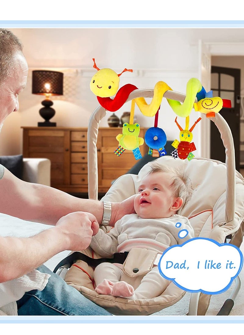 Baby Crib Hanging Rattles Toys - Infant Baby Worm Crib Bed Around Rattle Bell Cartoon Insect Spiral Hanging Toy with Ringing Bell for Infants Bed Stroller Car Seat Bar for Babies Boys and Girls