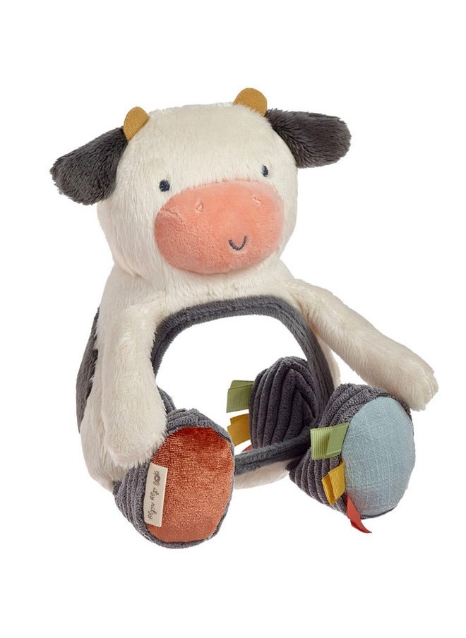 Itzy Ritzy Sensory Tummy Time Toy Mirror - Features Crinkle & Jingle Sounds, Multiple Textures and Mirror for Self-Discovery, Infant Toy for Ages 0 Months and Up, Cow