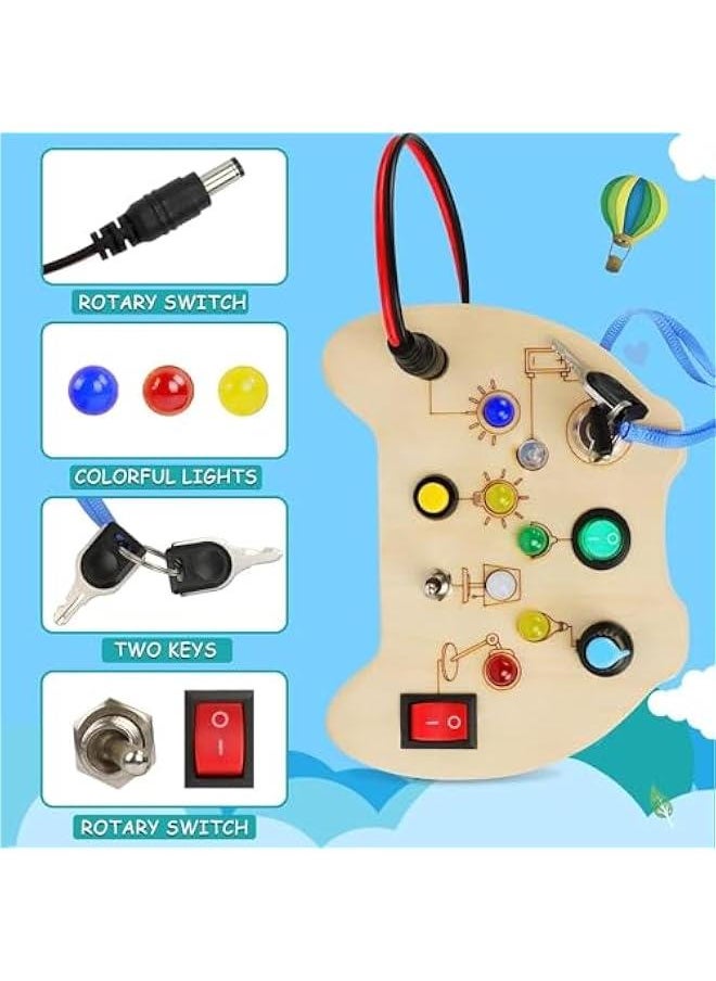 Busy Board with LED Light Toys for Toddlers, Montessori Toys with Toggle Switch, Sensory Toys for Toddlers 1-3, Travel Toys for Educational Toddler Activities for 1 2 3 4 Year Old Boys & Girls