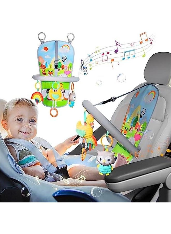 Car Seat Toys for Baby Infant 6 Months and Up, Carseat Toys Adjustable with Baby Mirror and Hanging Squeaky Sensory Soft Baby Toys 6 to 12 Months