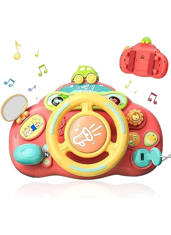 Steering Wheel Toys for Toddler Boys Girls,Interactive & Learning Baby Car Seat Toys for Infant Preschool Kids Musical Toy with Light and Sound (Pink)