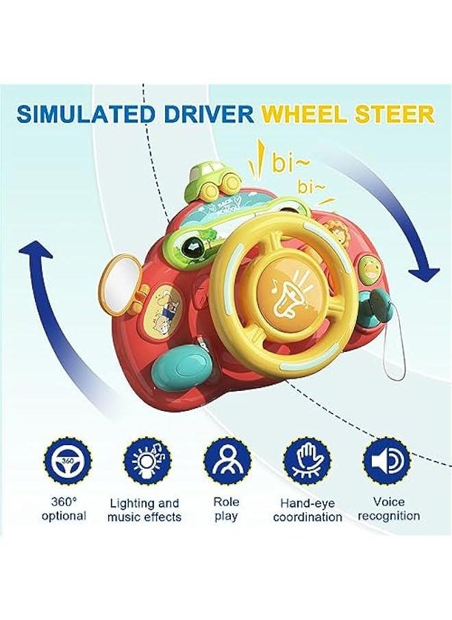 Steering Wheel Toys for Toddler Boys Girls,Interactive & Learning Baby Car Seat Toys for Infant Preschool Kids Musical Toy with Light and Sound (Pink)