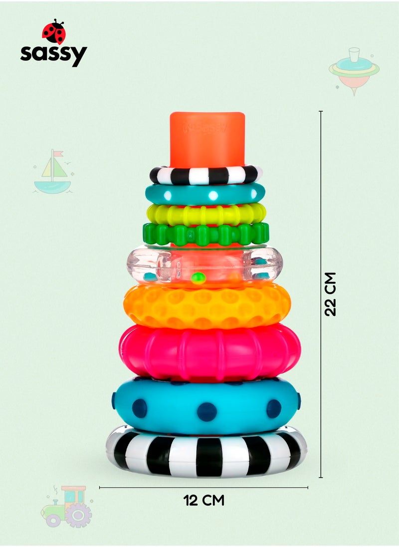 Stacks of Circles Baby Ring Stacker  – Fun, colorful toy for teething, sensory play & STEM learning. Boosts motor skills & hand-eye coordination. Perfect gift for babies 6+ months.