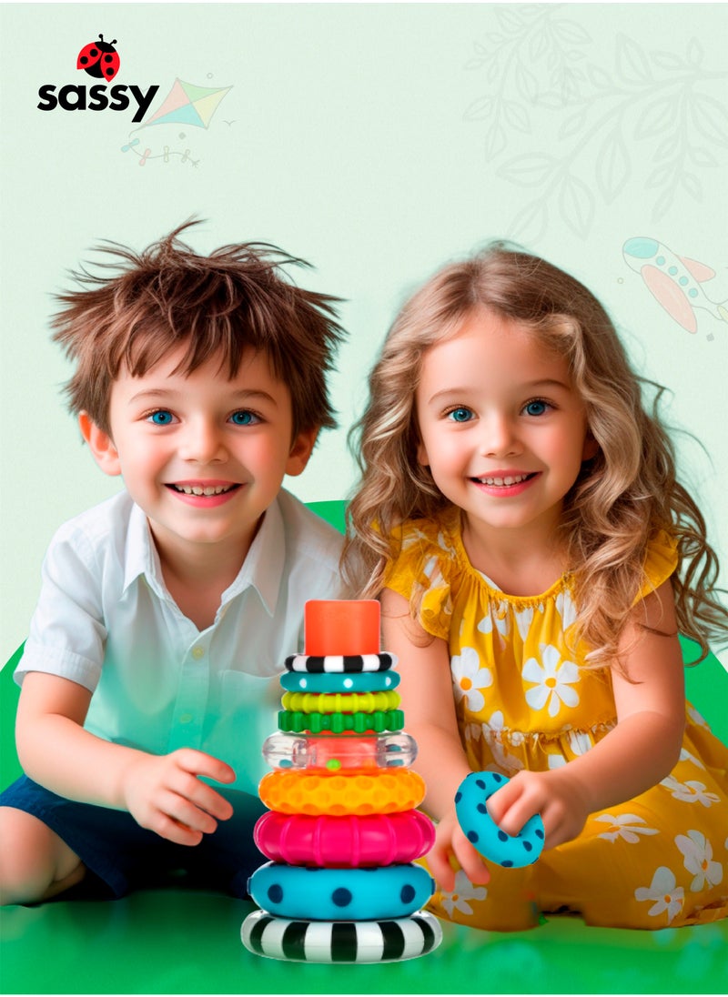 Stacks of Circles Baby Ring Stacker  – Fun, colorful toy for teething, sensory play & STEM learning. Boosts motor skills & hand-eye coordination. Perfect gift for babies 6+ months.