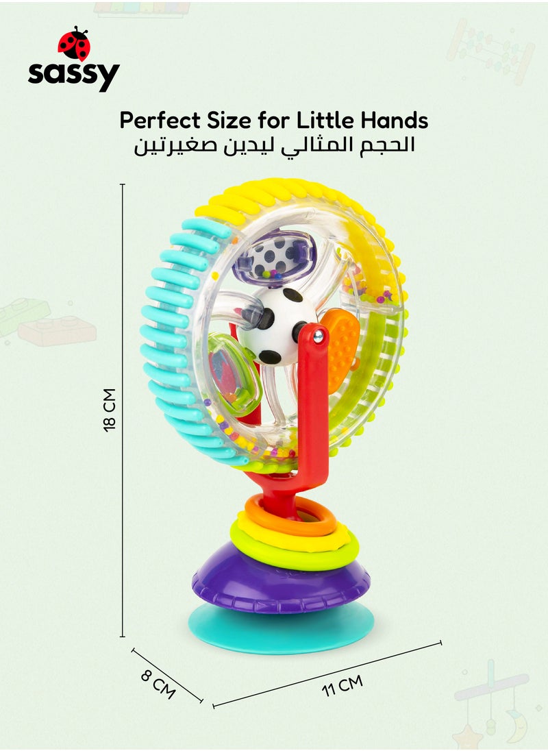 Sassy Wonder Wheel Sensory Toy for Babies 6M+ | Spinning Activity Wheel with Suction Base | Tactile Exploration & Hand-Eye Coordination | BPA-Free Baby Toy