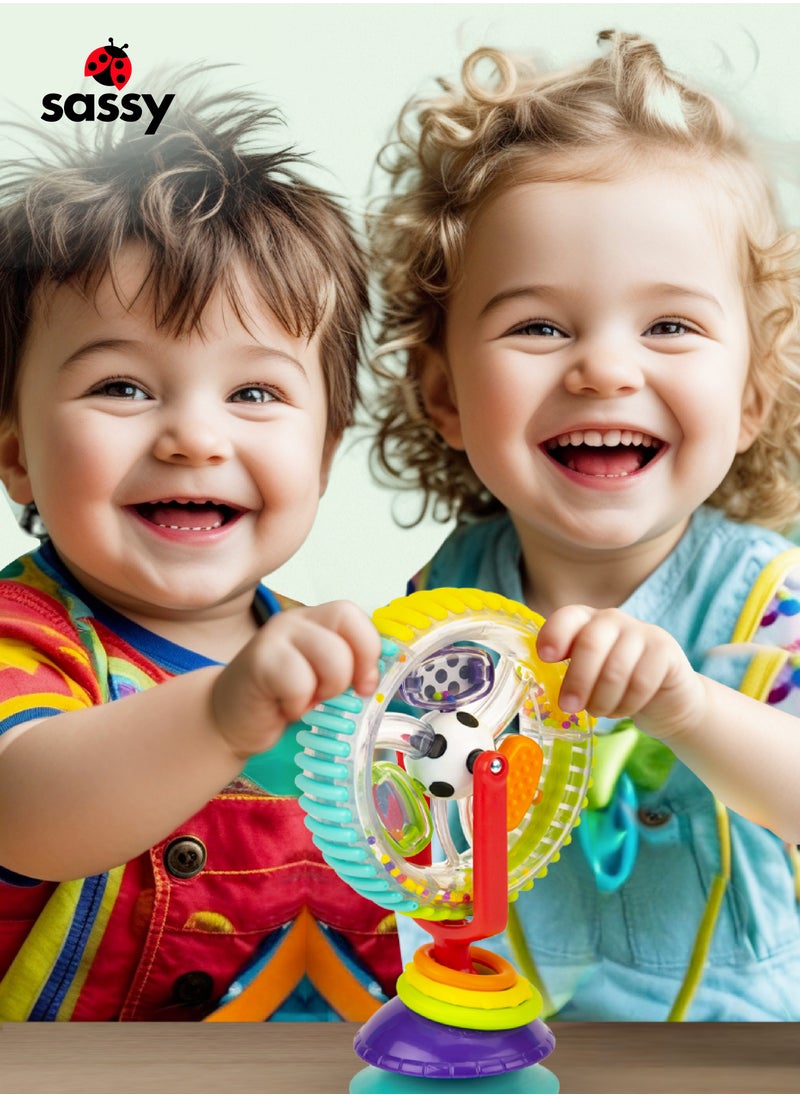 Sassy Wonder Wheel Sensory Toy for Babies 6M+ | Spinning Activity Wheel with Suction Base | Tactile Exploration & Hand-Eye Coordination | BPA-Free Baby Toy