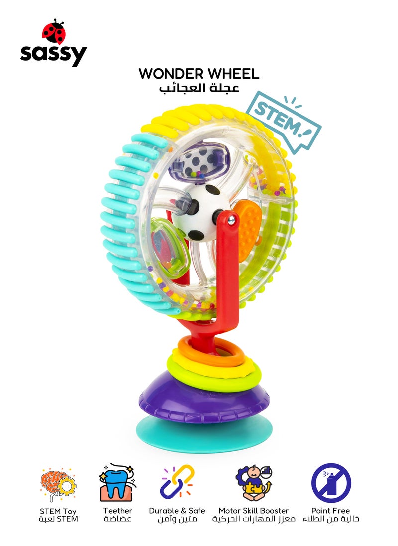Sassy Wonder Wheel Sensory Toy for Babies 6M+ | Spinning Activity Wheel with Suction Base | Tactile Exploration & Hand-Eye Coordination | BPA-Free Baby Toy