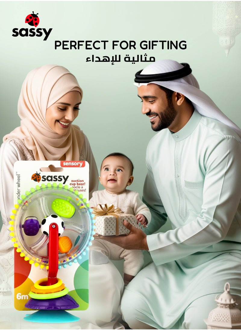 Sassy Wonder Wheel Sensory Toy for Babies 6M+ | Spinning Activity Wheel with Suction Base | Tactile Exploration & Hand-Eye Coordination | BPA-Free Baby Toy