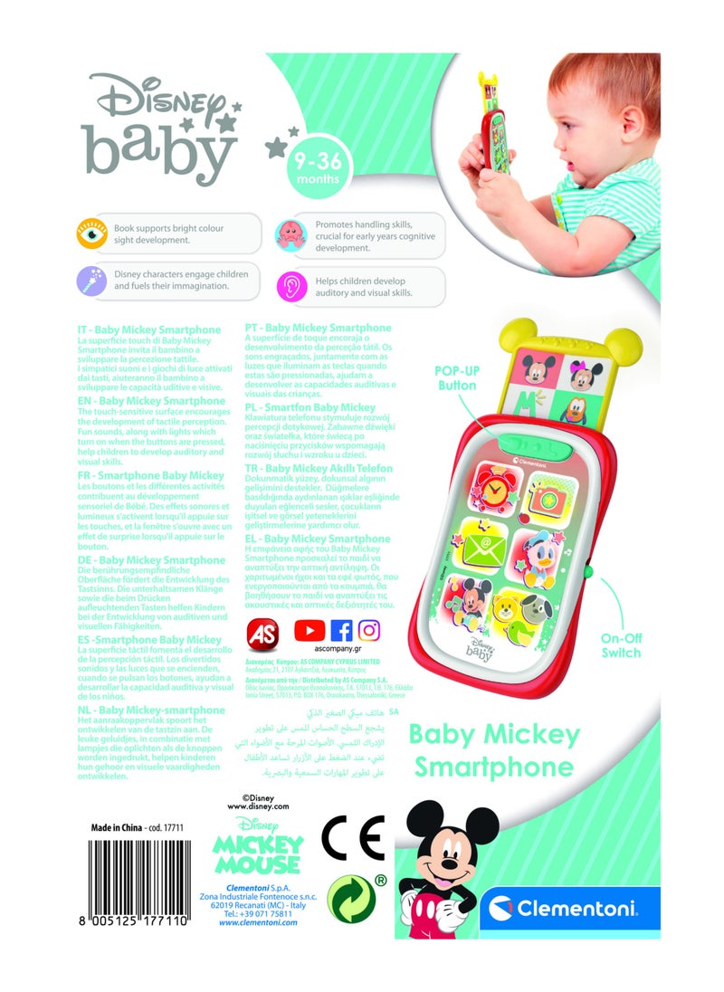 Clementoni Disney Baby Mickey Smartphone Light and Sound, Battery Operated | Interactive Toy for Baby and Toddler |Musical Toy | Help Stimulate a Child’s Auditory and Visual Senses | Educational Toy | Early Development Toy | Perfect Gift for Baby and Toddler