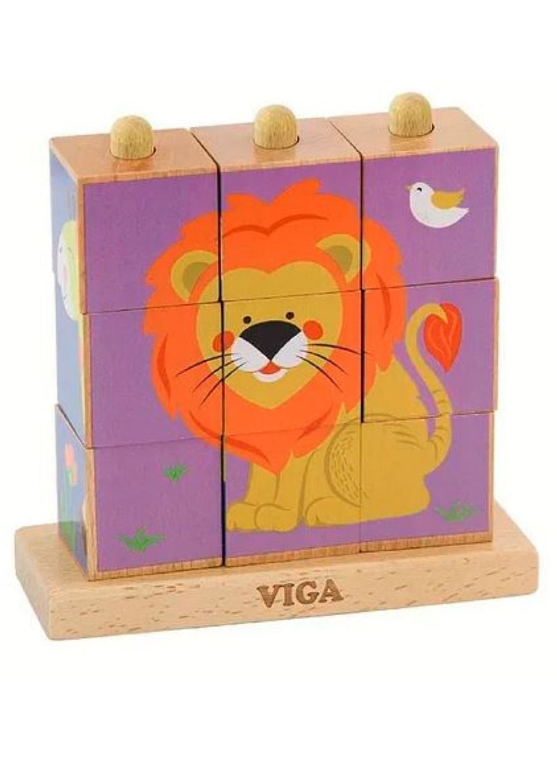 Wooden Stacking Cube Puzzle - Wild Animals