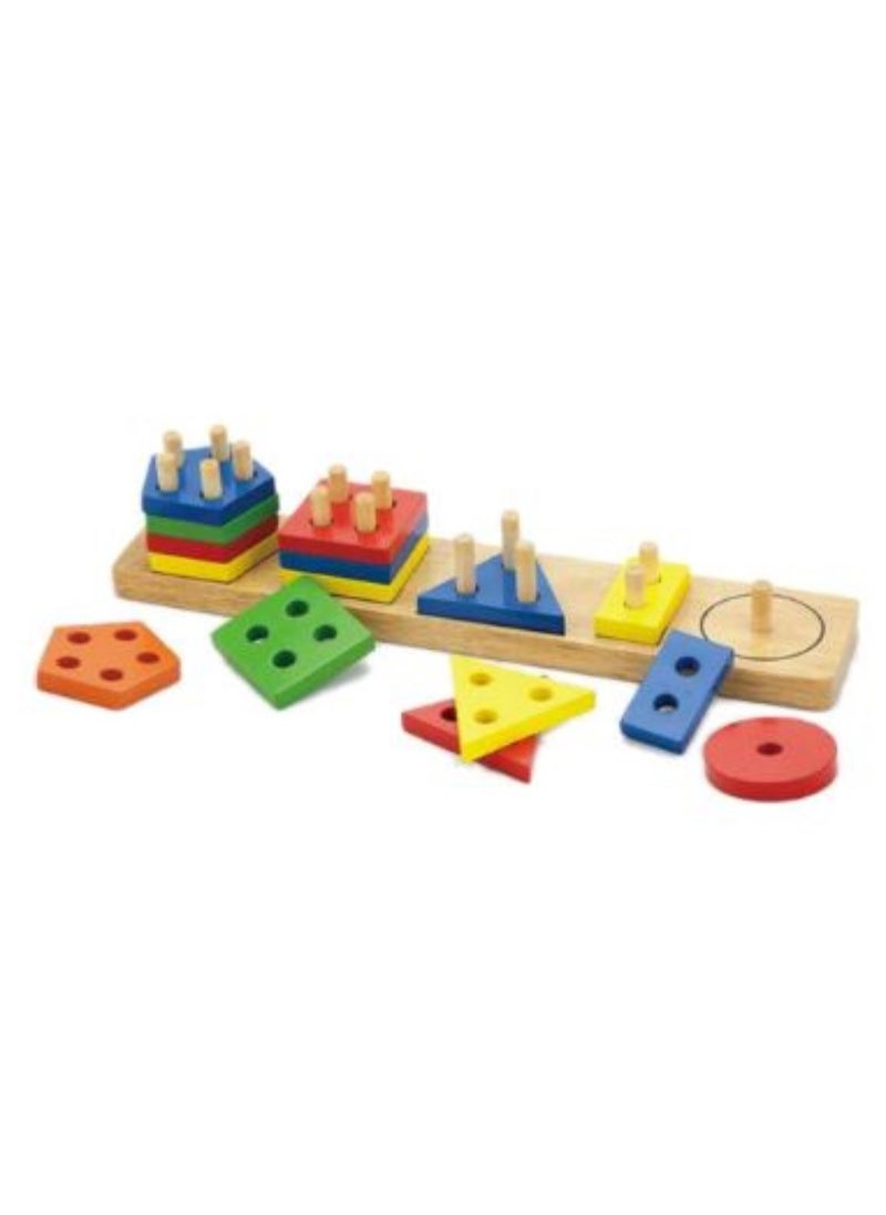 Wooden Geometric Stacking Puzzle Shape Sorting & Counting Toy for Toddlers