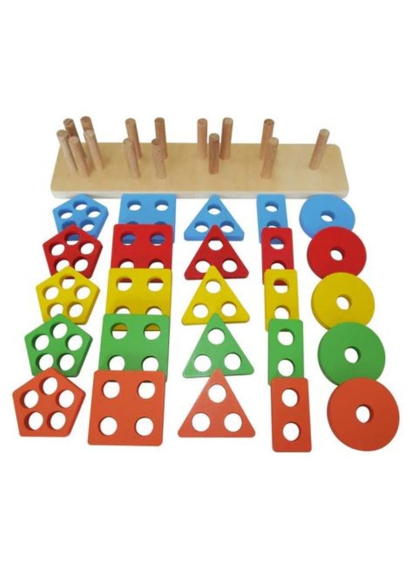 Wooden Geometric Stacking Puzzle Shape Sorting & Counting Toy for Toddlers