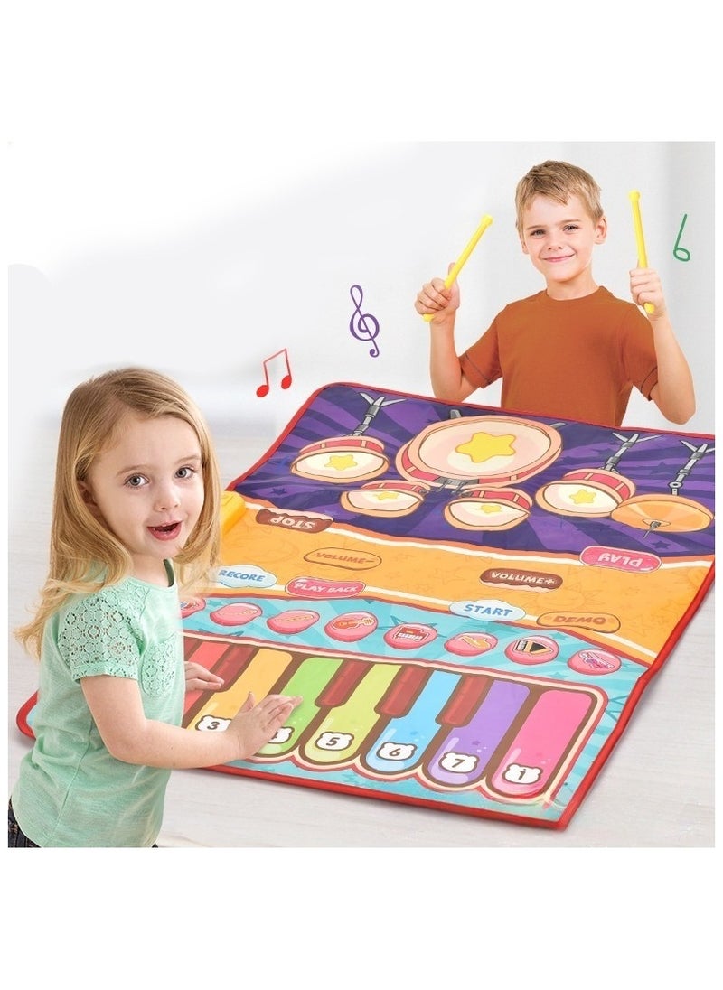 2 in 1 Multi Function Jazz Drum Piano Music Mat Educational Early Learning Dancing Mat