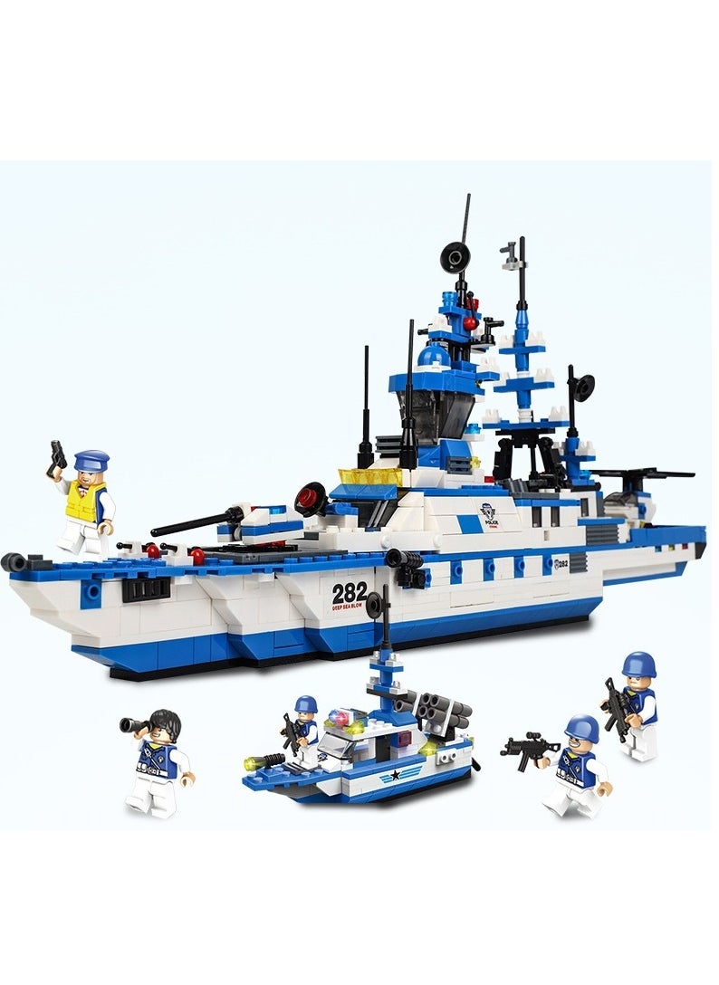 6 in 1 Battleship Building Toy, 1230 Pieces City Police Station Building Kit with Police Car, Patrol Boat, Helicopter, Tank, Construction Toy for Kids Boys Girls