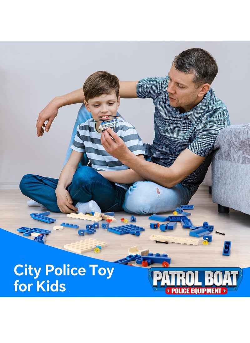 6 in 1 Battleship Building Toy, 1230 Pieces City Police Station Building Kit with Police Car, Patrol Boat, Helicopter, Tank, Construction Toy for Kids Boys Girls