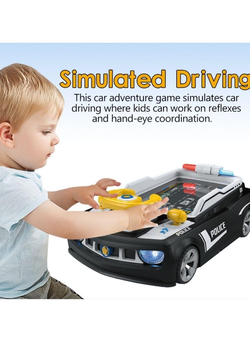 Musical Steering Wheel Toys for Kids- with Headlights & Realistic Vehicle Sound- Simulated Driving Racing Car Game for Kids- Police Theme (White)