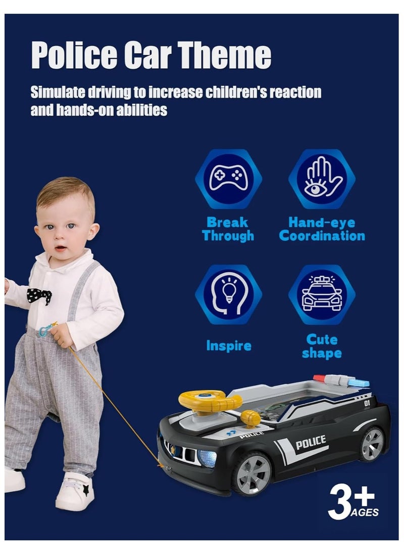 Musical Steering Wheel Toys for Kids- with Headlights & Realistic Vehicle Sound- Simulated Driving Racing Car Game for Kids- Police Theme (White)