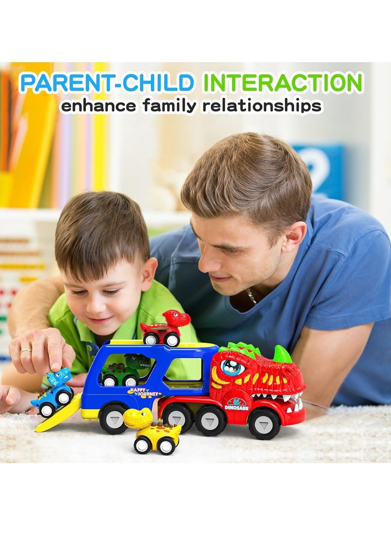 Toddler Car Toys for 1 2 3 4 Year Old Boy Kids Toys, 5-in-1 Dinosaur Transport Carrier Trucks Toys for Boys 1-3 with Sounds & Lights, Toddler Toys for Boys 1-2 2-4 Dinosaur Toys