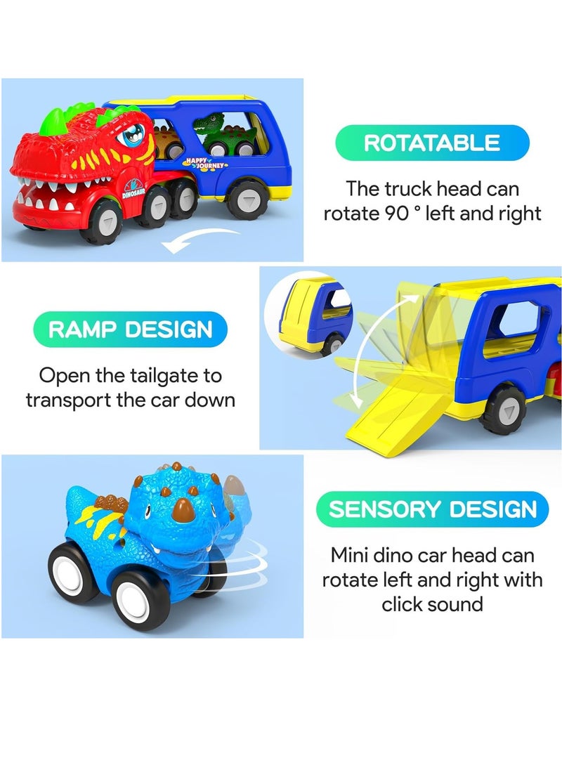 Toddler Car Toys for 1 2 3 4 Year Old Boy Kids Toys, 5-in-1 Dinosaur Transport Carrier Trucks Toys for Boys 1-3 with Sounds & Lights, Toddler Toys for Boys 1-2 2-4 Dinosaur Toys