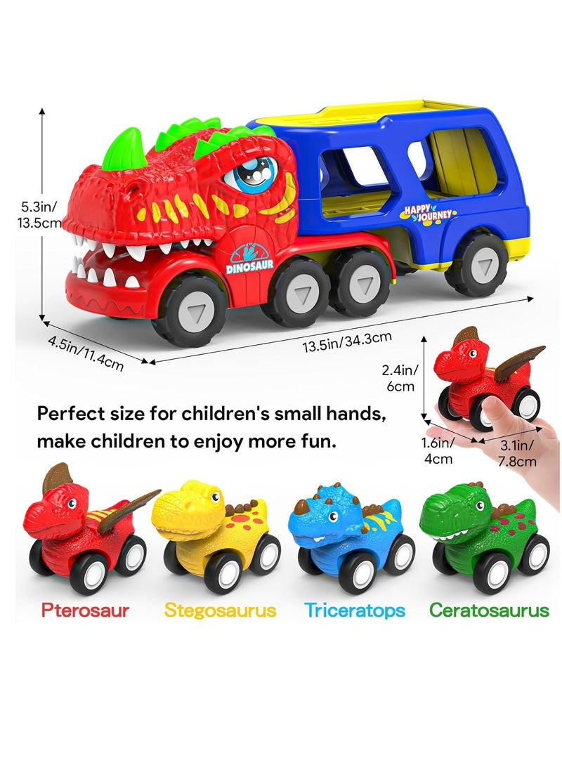 Toddler Car Toys for 1 2 3 4 Year Old Boy Kids Toys, 5-in-1 Dinosaur Transport Carrier Trucks Toys for Boys 1-3 with Sounds & Lights, Toddler Toys for Boys 1-2 2-4 Dinosaur Toys