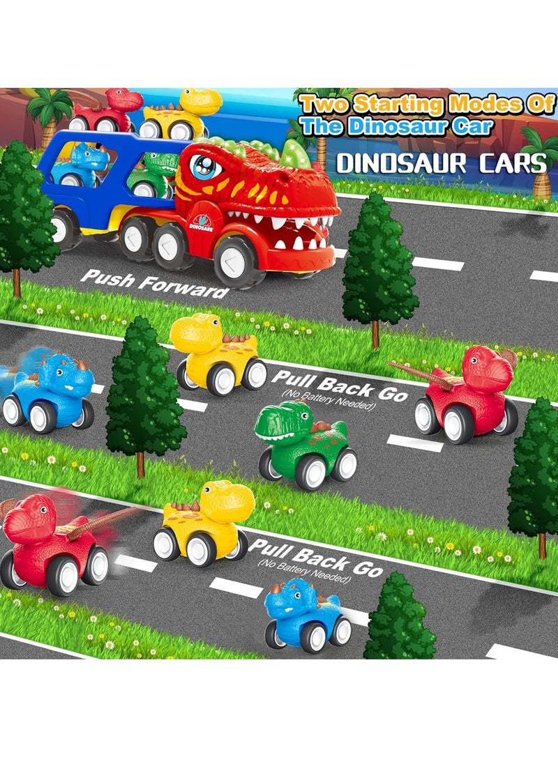 Toddler Car Toys for 1 2 3 4 Year Old Boy Kids Toys, 5-in-1 Dinosaur Transport Carrier Trucks Toys for Boys 1-3 with Sounds & Lights, Toddler Toys for Boys 1-2 2-4 Dinosaur Toys