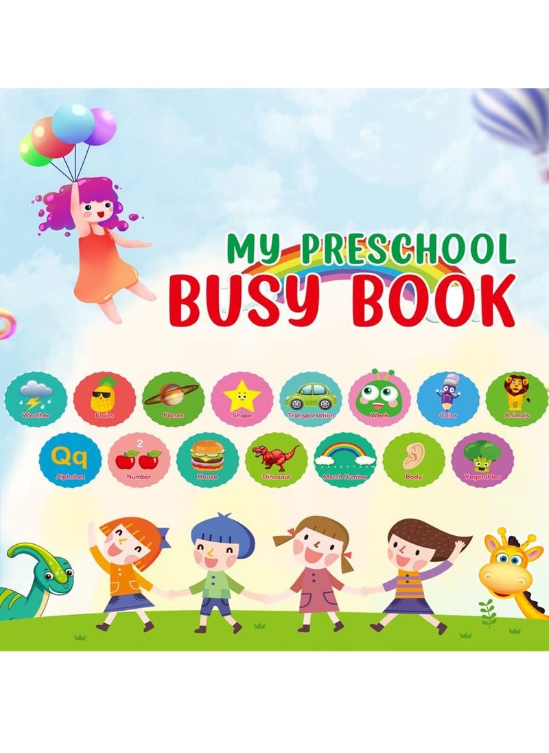 Toys for School Age Toddlers, Reusable Waterproof Busy Books, with 8 Brush Color Pens, Educational Learning Workbooks for Children Developing Fine Motor Skills 15 Topics (160 Pieces)