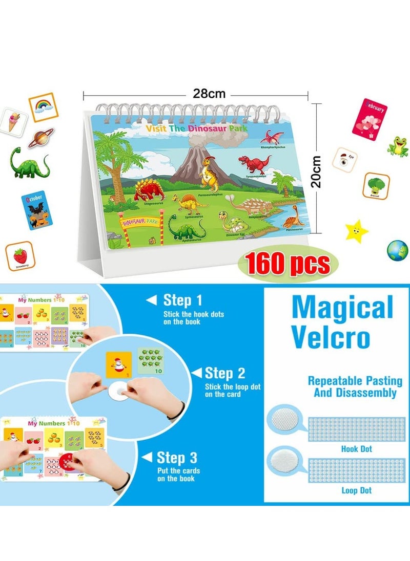 Toys for School Age Toddlers, Reusable Waterproof Busy Books, with 8 Brush Color Pens, Educational Learning Workbooks for Children Developing Fine Motor Skills 15 Topics (160 Pieces)