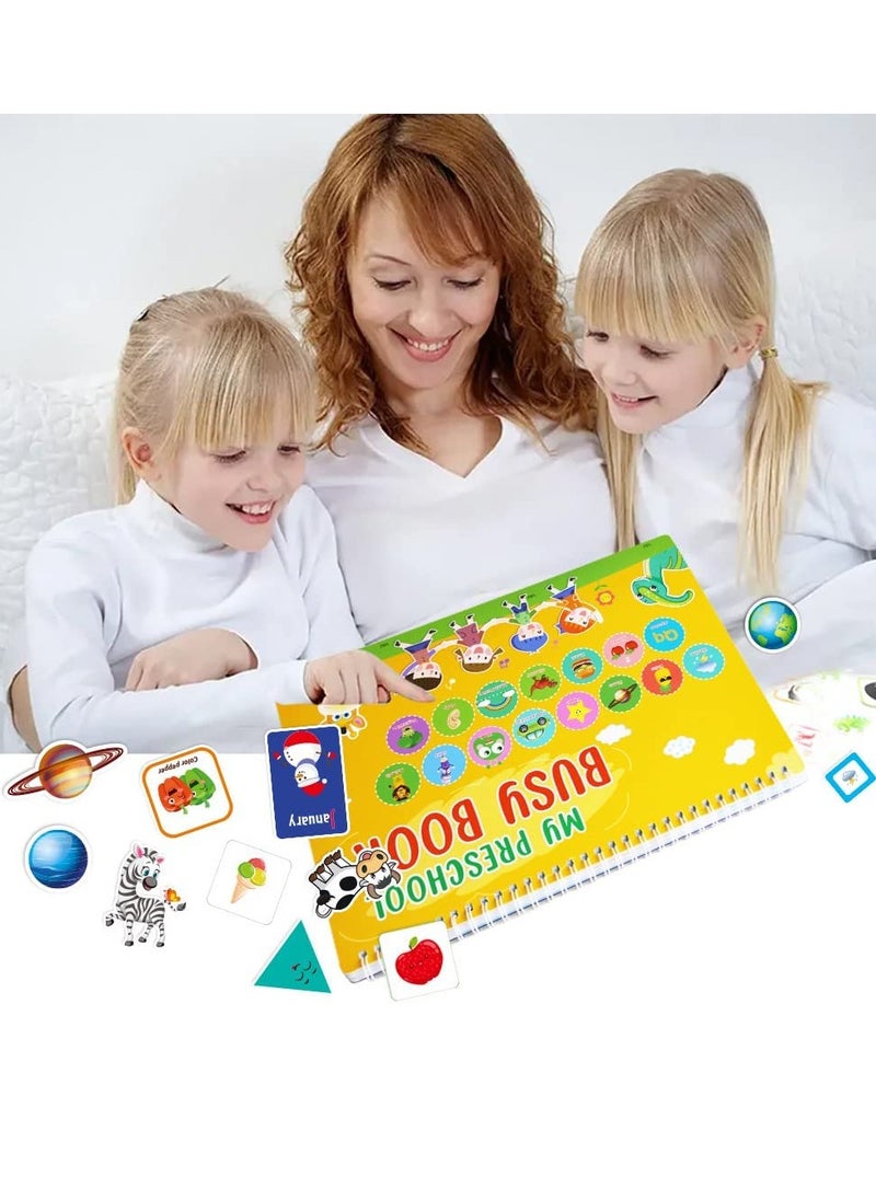 Toys for School Age Toddlers, Reusable Waterproof Busy Books, with 8 Brush Color Pens, Educational Learning Workbooks for Children Developing Fine Motor Skills 15 Topics (160 Pieces)