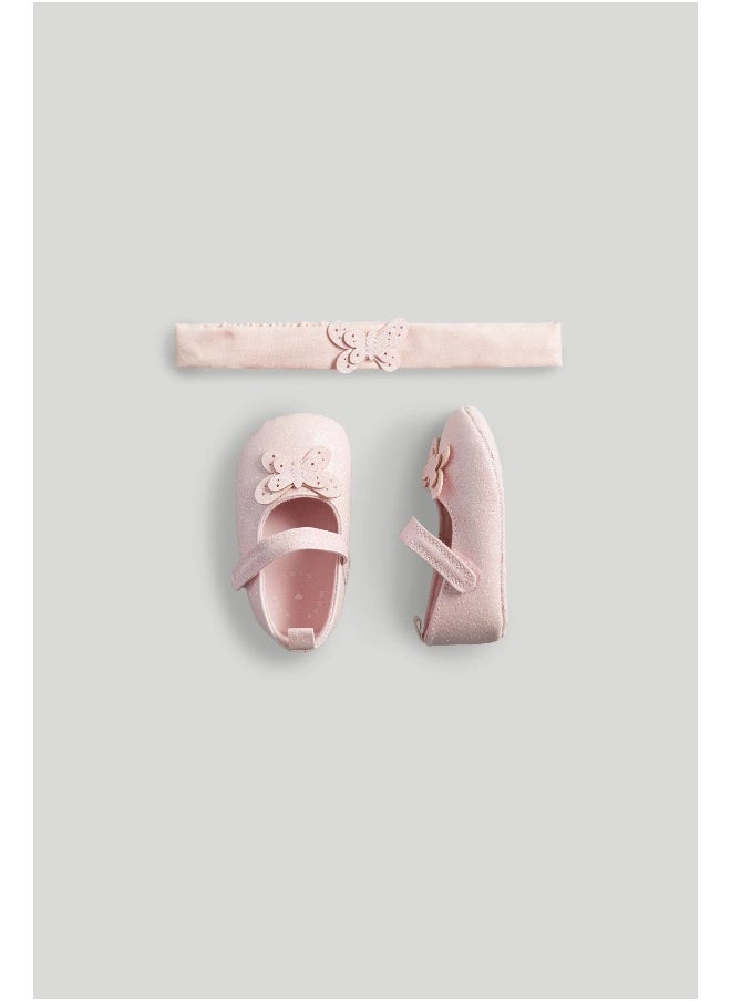 Pink Butterfly Shoes and Headband Set