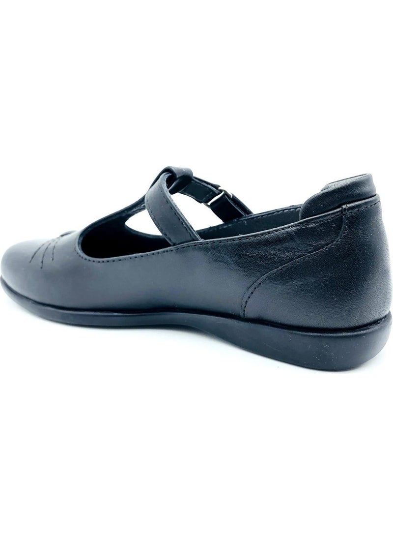 Cat Motif Classic School Shoes Black