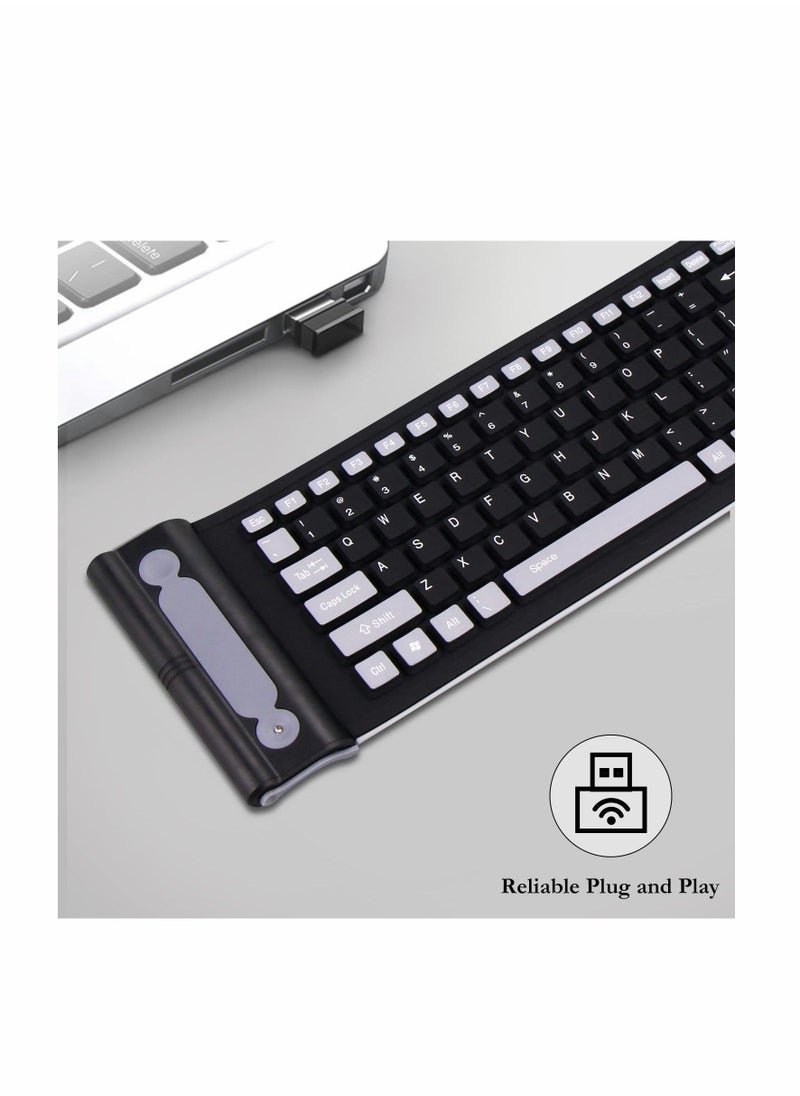 wireless silicone keyboard kastwave 2 4ghz wireless foldable rollup keyboard waterproof dustproof and lightweight perfect for pc notebook laptop and travel black and grey