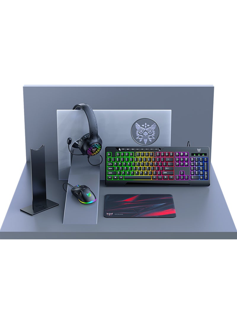 ONIKUMA TZ5006 5 in 1 Combo Gaming Set - Mouse/Keyboard/Headset/Headset stand/ Mousepad