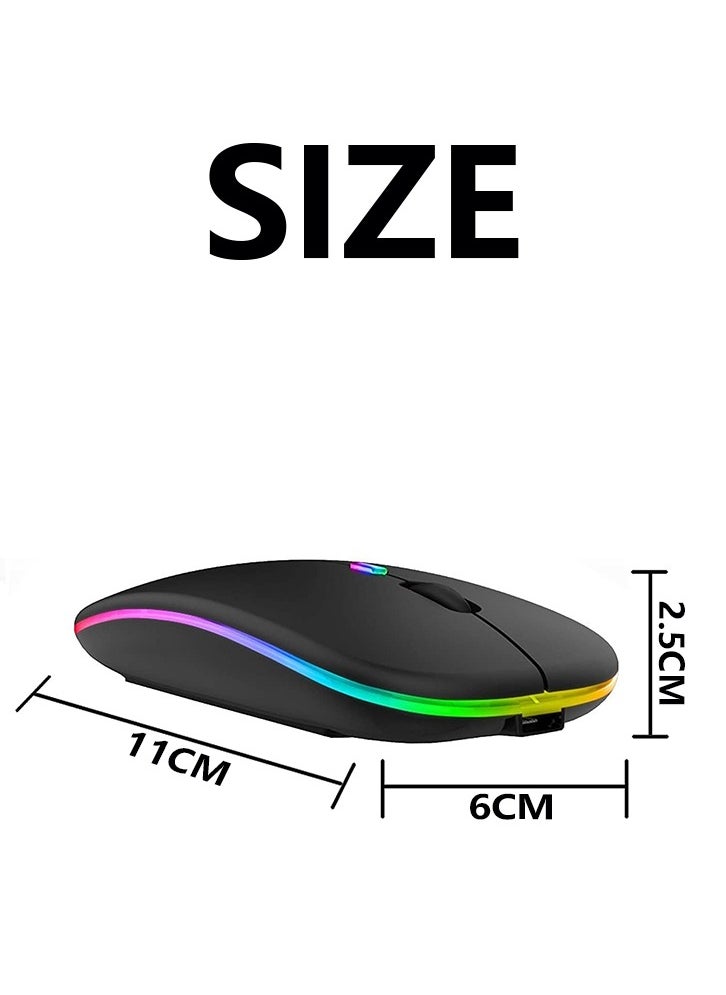 Wireless Bluetooth Mouse, Bluetooth 5.1 + USB, 2.4GHz Rechargeable Silent Bluetooth Wireless Mouse, Computer Mice with USB Receiver(Black)