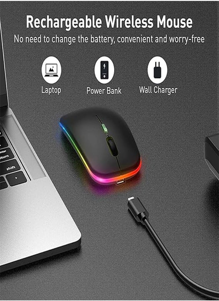 Wireless Bluetooth Mouse, Bluetooth 5.1 + USB, 2.4GHz Rechargeable Silent Bluetooth Wireless Mouse, Computer Mice with USB Receiver(Black)