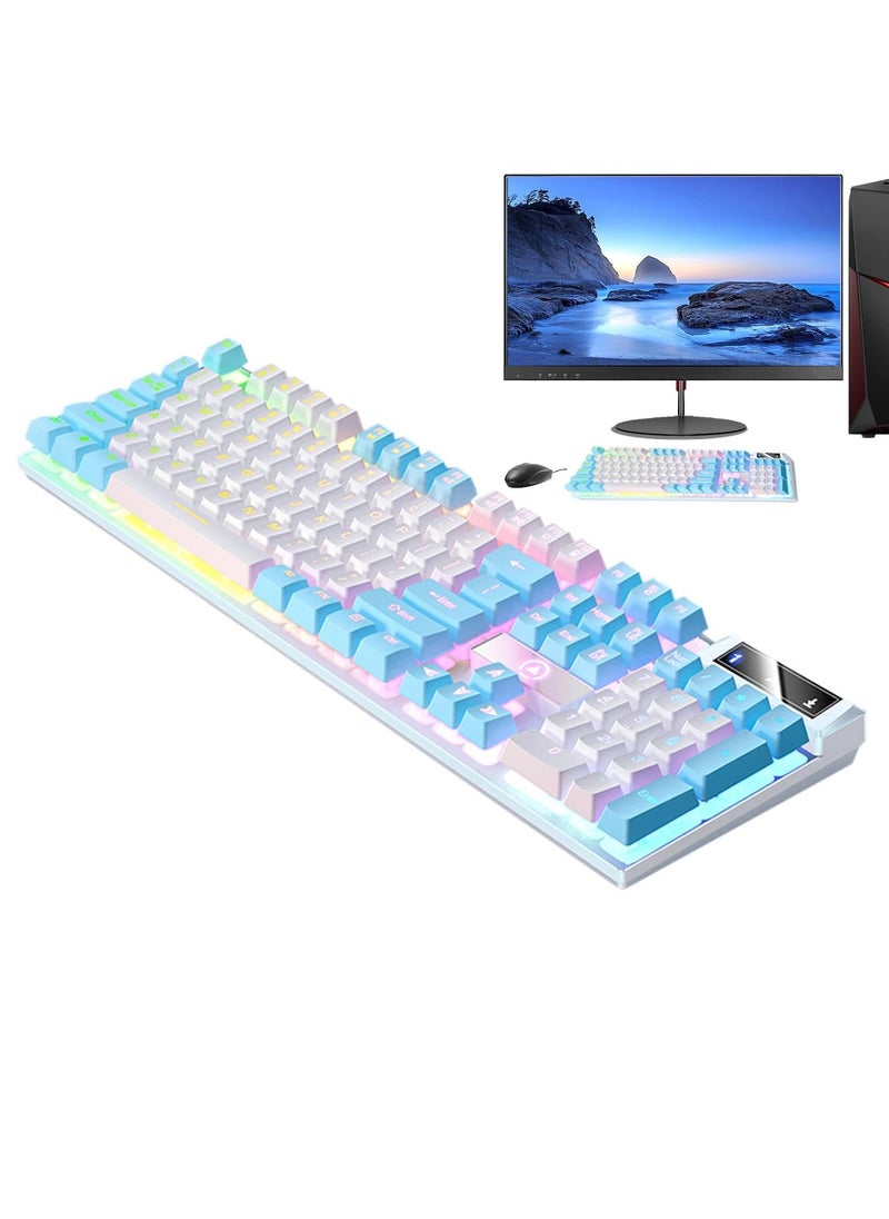 Mechanical Gaming Keyboard DIY RGB 104 Keys Ultra Slim LED Backlit USB Wired Keyboard Durable Abs Keycaps Responsive Keystrokes Spill Resistant Computer Keyboard for PC Mac Xbox Gamer