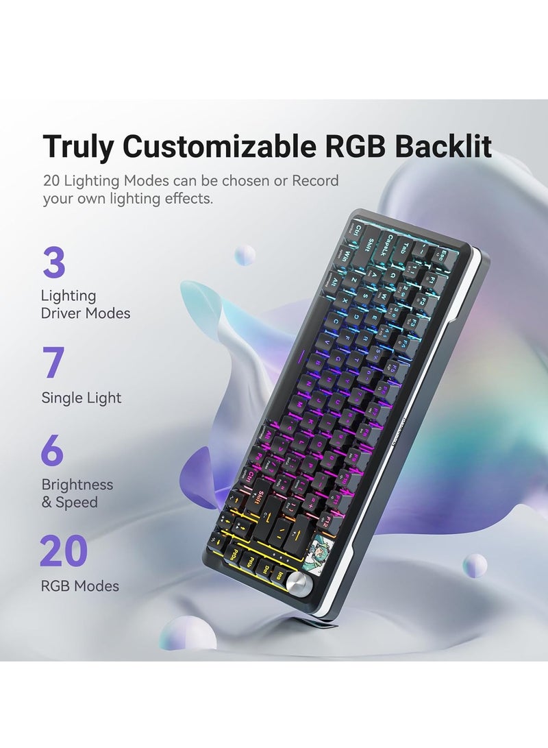 K708 Mechanical Keyboard with Screen & Knob, Tri-Modes Gaming Keyboard BT/2.4G/USB-C, Macro Programmable Mechanical Gaming Keyboard, RGB Backlit, Pre-Lubed Leopard L Switch, 4000mAh Longer Standby