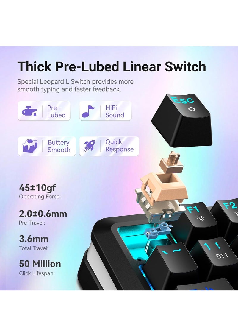 K708 Mechanical Keyboard with Screen & Knob, Tri-Modes Gaming Keyboard BT/2.4G/USB-C, Macro Programmable Mechanical Gaming Keyboard, RGB Backlit, Pre-Lubed Leopard L Switch, 4000mAh Longer Standby