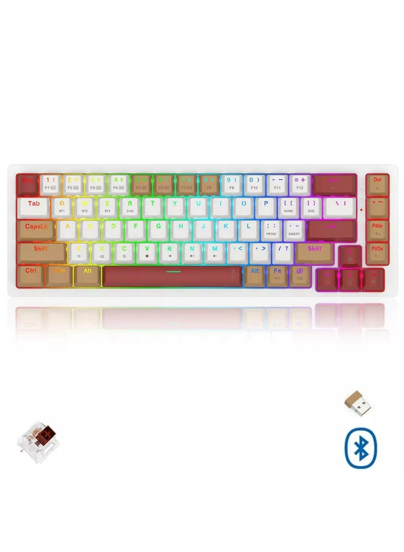 K677 Pro Rammus RGB Gaming Mechanical Keyboard, BT/2.4Ghz/Wired 3-Mode, Brown Switch