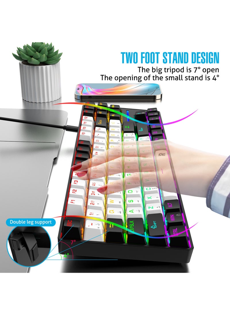 75% Gaming Keyboard Arabic English 87 Keys Mechanical Keyboard with RGB Backlit 19 Modes Wired Mini Keyboard PBT Keycaps for PC Gaming and Working (Blue Switch)