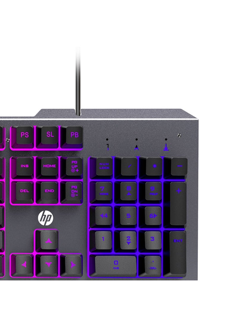 K100 Wired RGB Gaming Keyboard, Mechanical Switches, Full Sized Keypad, Anti-Ghosting, Integrated Metal Panel - Grey