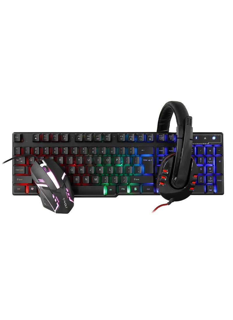 Gaming Keyboard Mouse Headset and Mouse Pad Set - 4 in 1 Luminous T-WOLF TF-800