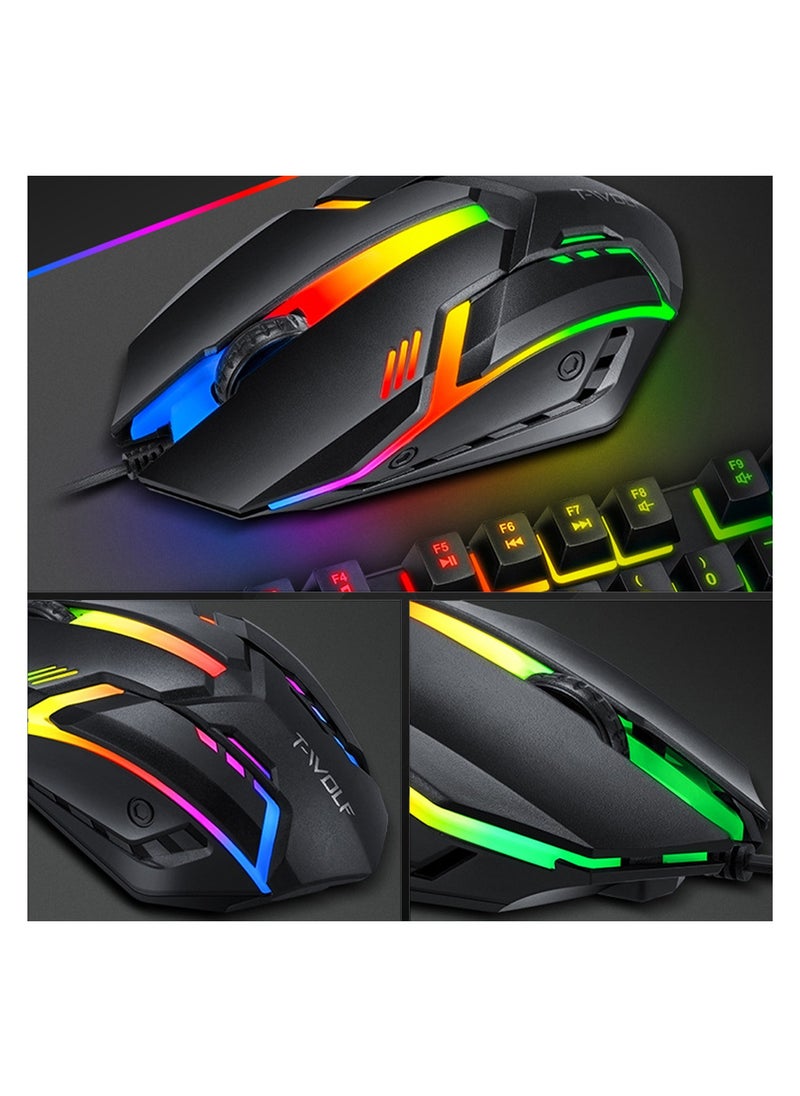 Gaming Keyboard Mouse Headset and Mouse Pad Set - 4 in 1 Luminous T-WOLF TF-800