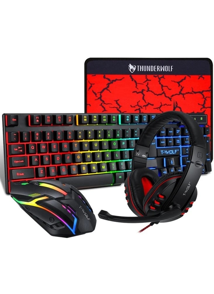 Gaming Keyboard Mouse Headset and Mouse Pad Set - 4 in 1 Luminous T-WOLF TF-800