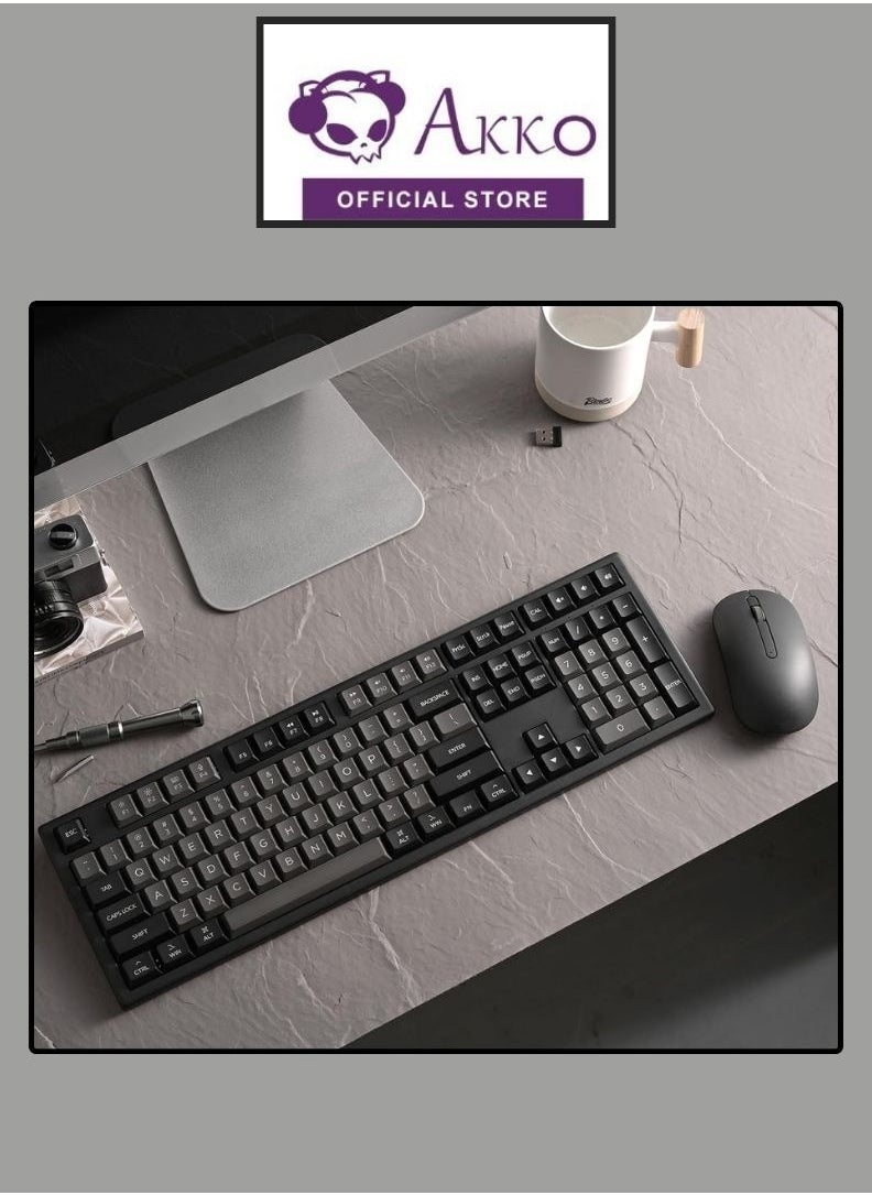 AKKO MX108 Multi-Device Wireless Keyboard & Mouse Combo, MX108 Bluetooth + 2.4G Cordless Wireless for Mac OS and Windows Laptop, Desktop, 108 Keys Full-Size Slim (Black & Silver)